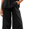 Tankaneo Womens 2 Piece Outfits Summer Strapless Tube Tops Wide Leg Pants Cotton Vacation Pleated Matching Lounge Set - Image 3