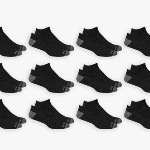 A pair of innovative no-show socks featuring dual-layer defense for freshness and comfort in shoes.