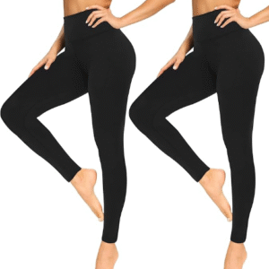 A woman wearing comfortable FULLSOFT soft leggings during a relaxing yoga stretch at home.
