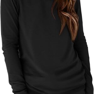 A person wearing a comfortable and versatile long sleeve basic tee shirt, a wardrobe essential for layering.