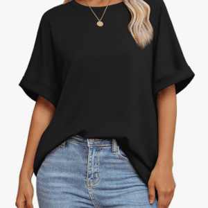 Woman enjoying a sunny day in a comfortable and stylish oversized cotton t-shirt.